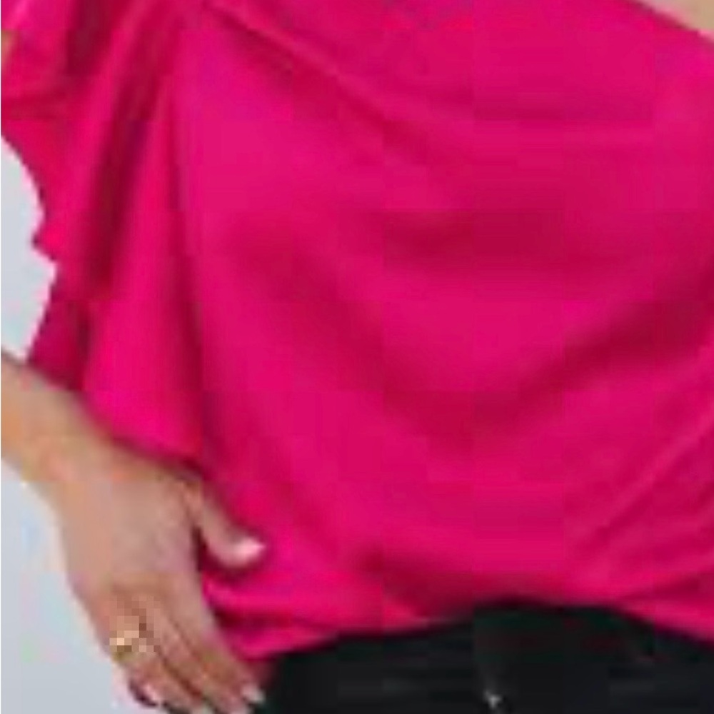 Express One-Shoulder Ruffle Top in Fuchsia - Picture 7 of 7